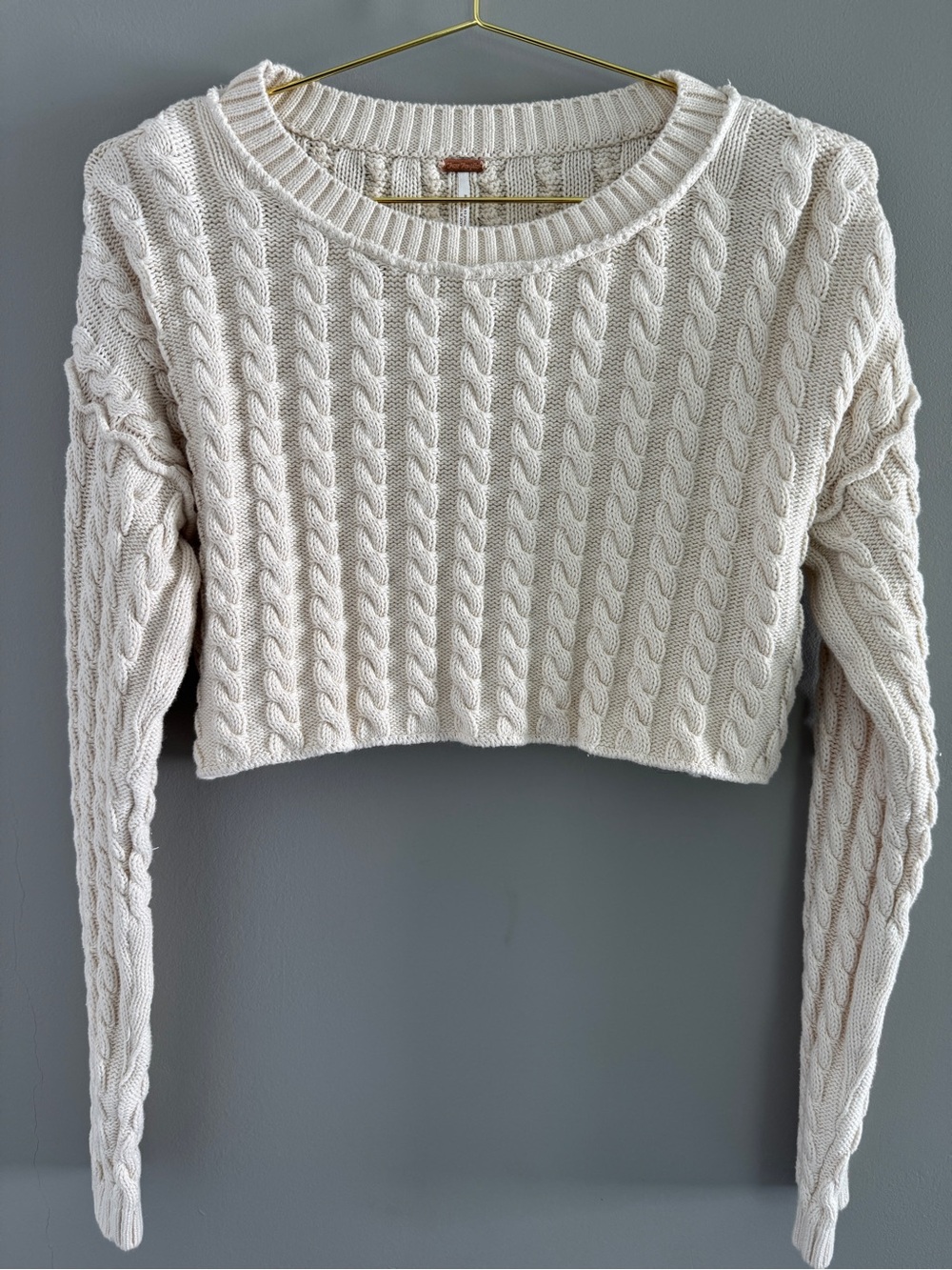 Free People Cropped Cable Knit Crewneck Sweater